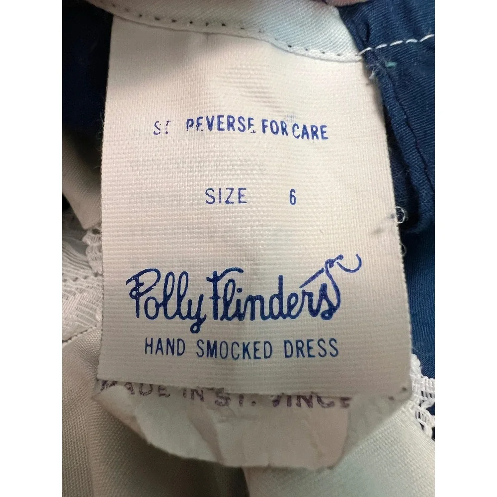 Polly Flinders Vintage‎ Girls Blue Hand Smocked Lace Dress Size 6 5140 VF62